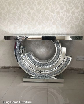 curved mirrored console table