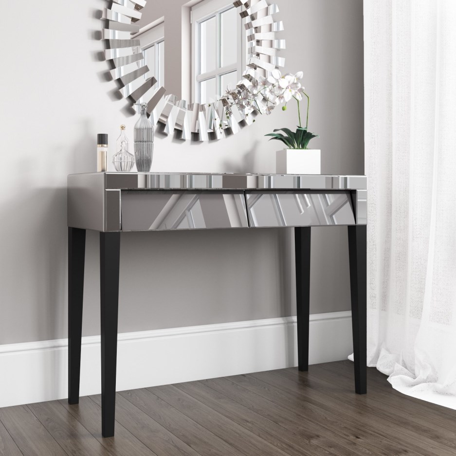 Elegant Silver Mirrored Console Table, Elegant Console Table Decor
